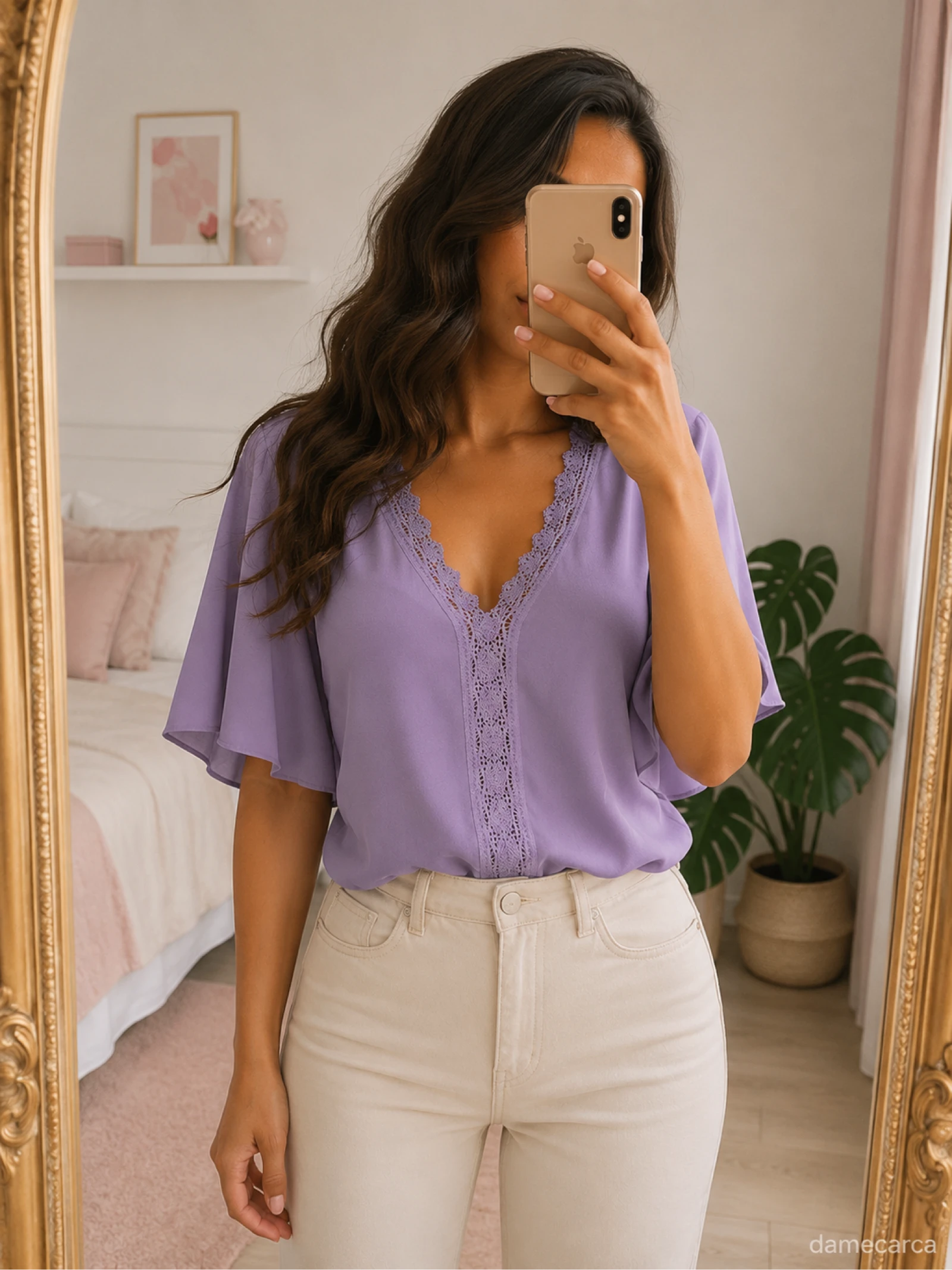 Blusa gola V lilás tamanho P – photo 2
